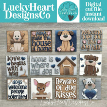 Load image into Gallery viewer, Dog Home Interchangeable Leaning Sign File SVG, Puppy Tiered Tray Glowforge, Chihuahua, Lab, LuckyHeartDesignsCo
