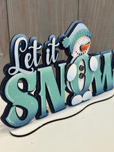 Load image into Gallery viewer, Snowman Snow Winter Shelf Sitter Standing Sign File SVG, Snowflake, Fosty, Mantle decor, Centerpiece, glowforge, LuckyHeartDesignsCo

