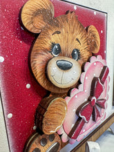 Load image into Gallery viewer, Bear Valentine Interchangeable Leaning Sign File SVG, Glowforge Tiered Tray, Woodland, Heart, Love, Cupid, Hugs Kisses, LuckyHeartDesignsCo
