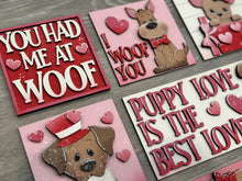 Load image into Gallery viewer, Dog Valentine's Day Interchangeable Leaning Sign File SVG, Glowforge Tiered Tray, Love, Arrow, Heart, Puppy Cute, LuckyHeartDesignsCo

