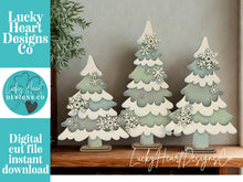 Load image into Gallery viewer, Chunky Snowflake Winter Standing Tree File SVG, Flower Christmas mantle decor, Centerpiece, glowforge, LuckyHeartDesignsCo
