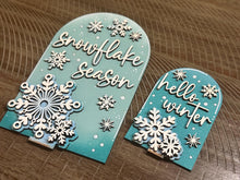 Load image into Gallery viewer, Snowflake Winter Tall Arch Sign Interchangeable File SVG, TINY, INSERT only Snowmen Frosty Glowforge Holiday Tiered Tray LuckyHeartDesignsCo
