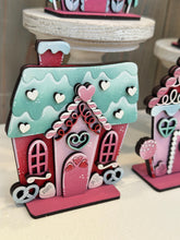 Load image into Gallery viewer, Valentine Candy Standing Houses File SVG, Tiered Tray Decor, Gingerbread, Love Heart, Ice cream, Glowforge, LuckyHeartDesignsCo
