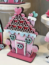 Load image into Gallery viewer, Valentine Candy Standing Houses File SVG, Tiered Tray Decor, Gingerbread, Love Heart, Ice cream, Glowforge, LuckyHeartDesignsCo
