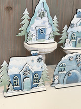 Load image into Gallery viewer, Winter Standing Houses File SVG, Glowforge, Igloo, Penguin, Snowman, Snowflake, Cabin, Ski lodge, LuckyHeartDesignsCO
