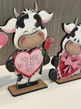 Load image into Gallery viewer, Dairy Cow Valentine Standing File SVG, Balloon, Cupid Candy Chocolate Love, Heart, Farm, Tiered Tray Glowforge LuckyHeartDesignsCo
