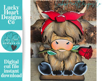 Load image into Gallery viewer, Highland Rose Valentine Standing Cow File SVG, Love, Heart, Farm, Tiered Tray Glowforge LuckyHeartDesignsCo
