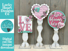 Load image into Gallery viewer, Love Chunky Floral Valentines Pedestal Spindle Slide On Seasonal Set Interchangeable File SVG, Home, Decor Glowforge, LuckyHeartDesignsCo
