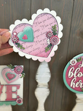 Load image into Gallery viewer, Love Chunky Floral Valentines Pedestal Spindle Slide On Seasonal Set Interchangeable File SVG, Home, Decor Glowforge, LuckyHeartDesignsCo
