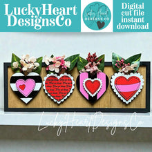 Load image into Gallery viewer, Chunky Heart Flower Vase Squares Sign File SVG, Stems, Mothers Day, Craft, Love, Farmhouse Valentines Glowforge, LuckyHeartDesignsCo
