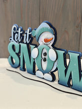 Load image into Gallery viewer, Snowman Snow Winter Shelf Sitter Standing Sign File SVG, Snowflake, Fosty, Mantle decor, Centerpiece, glowforge, LuckyHeartDesignsCo
