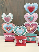 Load image into Gallery viewer, Stacking Chunky Hearts Standing Valentines File SVG, Glowforge, Love, Flower Pot, LuckyHeartDesignsCo

