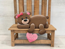 Load image into Gallery viewer, Bear Laying Down Hanger Shelf Sitter File SVG, Ledge, Teddy, Love, Heart, Farm, Cupid, Tiered Tray Glowforge LuckyHeartDesignsCo
