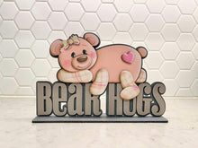 Load image into Gallery viewer, Bear Hugs Valentine Shelf Sitter Sign File SVG, Heart, Bow, I Love You, Tiered Tray Glowforge LuckyHeartDesignsCo
