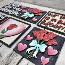 Load image into Gallery viewer, Rose Valentine Interchangeable Leaning Sign File SVG, Glowforge Flower, Roses, Tiered Tray, Love, Valentine's Day, LuckyHeartDesignsCo
