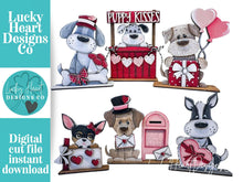 Load image into Gallery viewer, Dog Valentines Day Standing File SVG, Balloon, Love, Heart, Mailbox, Chocolate, Farm, Cupid, Puppy Tiered Tray Glowforge LuckyHeartDesignsCo
