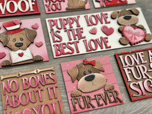 Load image into Gallery viewer, Dog Valentine's Day Interchangeable Leaning Sign File SVG, Glowforge Tiered Tray, Love, Arrow, Heart, Puppy Cute, LuckyHeartDesignsCo
