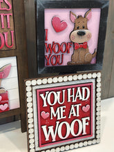 Load image into Gallery viewer, Dog Valentine's Day Interchangeable Leaning Sign File SVG, Glowforge Tiered Tray, Love, Arrow, Heart, Puppy Cute, LuckyHeartDesignsCo
