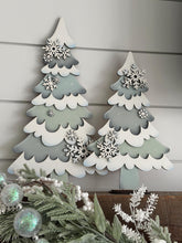 Load image into Gallery viewer, Chunky Snowflake Winter Standing Tree File SVG, Flower Christmas mantle decor, Centerpiece, glowforge, LuckyHeartDesignsCo
