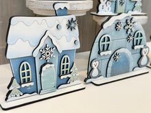 Load image into Gallery viewer, Winter Standing Houses File SVG, Glowforge, Igloo, Penguin, Snowman, Snowflake, Cabin, Ski lodge, LuckyHeartDesignsCO

