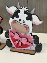 Load image into Gallery viewer, Dairy Cow Valentine Standing File SVG, Balloon, Cupid Candy Chocolate Love, Heart, Farm, Tiered Tray Glowforge LuckyHeartDesignsCo
