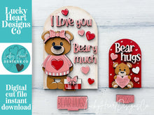 Load image into Gallery viewer, Bear Valentine Tall Arch Sign Interchangeable File SVG, TINY, INSERT only, Woodland, Glowforge, Holiday, Tiered Tray LuckyHeartDesignsCo
