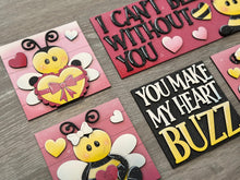 Load image into Gallery viewer, Bee Valentine Buzz Interchangeable Leaning Sign File SVG, Glowforge Tiered Tray, Love, Bumble, Heart, LuckyHeartDesignsCo

