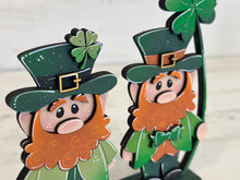 Load image into Gallery viewer, Leprechaun St. Patrick's Day Standing Sign File SVG, Clover, Mantle decor, Shamrock, Gold, glowforge, LuckyHeartDesignsCo

