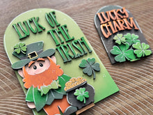 Load image into Gallery viewer, Leprechaun Tall Arch Sign Interchangeable File SVG, TINY, INSERT only Clover, Lucky Gold Glowforge, Holiday, Tiered Tray LuckyHeartDesignsCo
