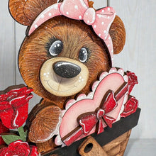 Load image into Gallery viewer, Bear Valentine For The Flower Basket Interchangeable File SVG, Heart Love, TINY Rose, Flower Candy Tiered Tray Glowforge LuckyHeartDesignsCo
