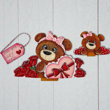 Load image into Gallery viewer, Bear Valentine For The Flower Basket Interchangeable File SVG, Heart Love, TINY Rose, Flower Candy Tiered Tray Glowforge LuckyHeartDesignsCo

