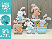 Load image into Gallery viewer, Floppy Easter Bunny Standing File SVG, Glowforge, Tiered Tray, Egg, Carrot, Basket, Egg Hunt, LuckyHeartDesignsCo
