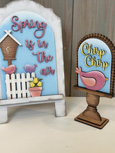 Load image into Gallery viewer, Spring Bird Tall Arch Sign Interchangeable File SVG, TINY, INSERT only Birdhouse, Tulip, Glowforge Holiday Tiered Tray LuckyHeartDesignsCo
