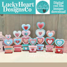 Load image into Gallery viewer, Stacking Chunky Hearts Standing Valentines File SVG, Glowforge, Love, Flower Pot, LuckyHeartDesignsCo
