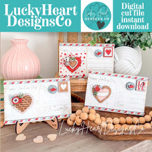 Load image into Gallery viewer, Valentines Postcard Craft File SVG, Glowforge, Love, Flower, Heart, LuckyHeartDesignsCo
