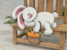 Load image into Gallery viewer, Floppy Easter Bunny Shelf Hanger Standing Sign File SVG, Rabbit, Carret, Basket, Mantle decor, glowforge LuckyHeartDesignsCo
