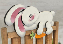 Load image into Gallery viewer, Floppy Easter Bunny Shelf Hanger Standing Sign File SVG, Rabbit, Carret, Basket, Mantle decor, glowforge LuckyHeartDesignsCo
