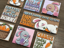 Load image into Gallery viewer, Floppy Easter Bunny Interchangeable Leaning Sign File SVG, Glowforge Tiered Tray, Carrot, Egg, Spring, LuckyHeartDesignsCo
