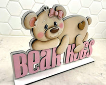 Load image into Gallery viewer, Bear Hugs Valentine Shelf Sitter Sign File SVG, Heart, Bow, I Love You, Tiered Tray Glowforge LuckyHeartDesignsCo
