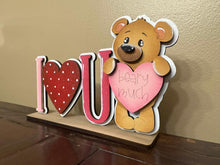 Load image into Gallery viewer, Love Beary Much Valentine Shelf Sitter Sign File SVG, Heart, Bow, Bear, I Love You, Tiered Tray Glowforge LuckyHeartDesignsCo
