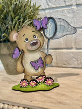 Load image into Gallery viewer, Bear Spring Standing Sign File SVG, Glowforge, Butterfly, Woodland Flower Kite, Bird, Daisy Umbrella Tiered Tray LuckyHeartDesignsCo
