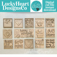 Load image into Gallery viewer, Valentine Heart Interchangeable Leaning Sign File SVG, Glowforge Tiered Tray, Love, Valentine's Day, LuckyHeartDesignsCo
