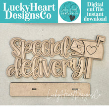 Load image into Gallery viewer, Special Delivery Valentine Shelf Sitter Standing Sign File SVG, Heart, Mailbox Mantle decor, Centerpiece, glowforge, LuckyHeartDesignsCo
