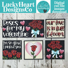 Load image into Gallery viewer, Rose Valentine Interchangeable Leaning Sign File SVG, Glowforge Flower, Roses, Tiered Tray, Love, Valentine's Day, LuckyHeartDesignsCo
