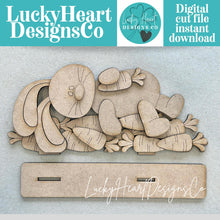 Load image into Gallery viewer, Floppy Bunny Laying Carrots Shelf Standing File SVG, Glowforge, Tiered Tray, Egg, Basket, Egg Hunt, LuckyHeartDesignsCo
