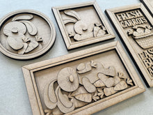 Load image into Gallery viewer, Floppy Easter Bunny Wall Sign Bundle Set File SVG, Glowforge, Spring, Carrot, Basket Cottontail, Chocolate, LuckyHeartDesignsCo
