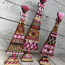 Load image into Gallery viewer, Valentine Candy Gingerbread Standing Tree File SVG, mantle decor, Holiday, Hearts, bow, Love, Centerpiece, glowforge, LuckyHeartDesignsCo
