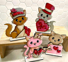 Load image into Gallery viewer, Cat Valentines Day Standing File SVG, Balloon, Love, Heart, Mailbox, Chocolate, Farm, Cupid, Puppy Tiered Tray Glowforge LuckyHeartDesignsCo

