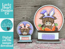 Load image into Gallery viewer, Highland Easter Bunny Carrots Snow Globe Interchangeable File SVG, TINY, Glowforge, Spring, Farm Easter Eggs Tiered Tray LuckyHeartDesignsCo
