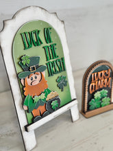 Load image into Gallery viewer, Leprechaun Tall Arch Sign Interchangeable File SVG, TINY, INSERT only Clover, Lucky Gold Glowforge, Holiday, Tiered Tray LuckyHeartDesignsCo

